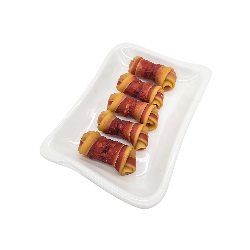 Two-Tone Duck Wrapped Knotted Bone Dog Treats, Dental treats for Plaque & Tartar Removal 2.5-3 inches.